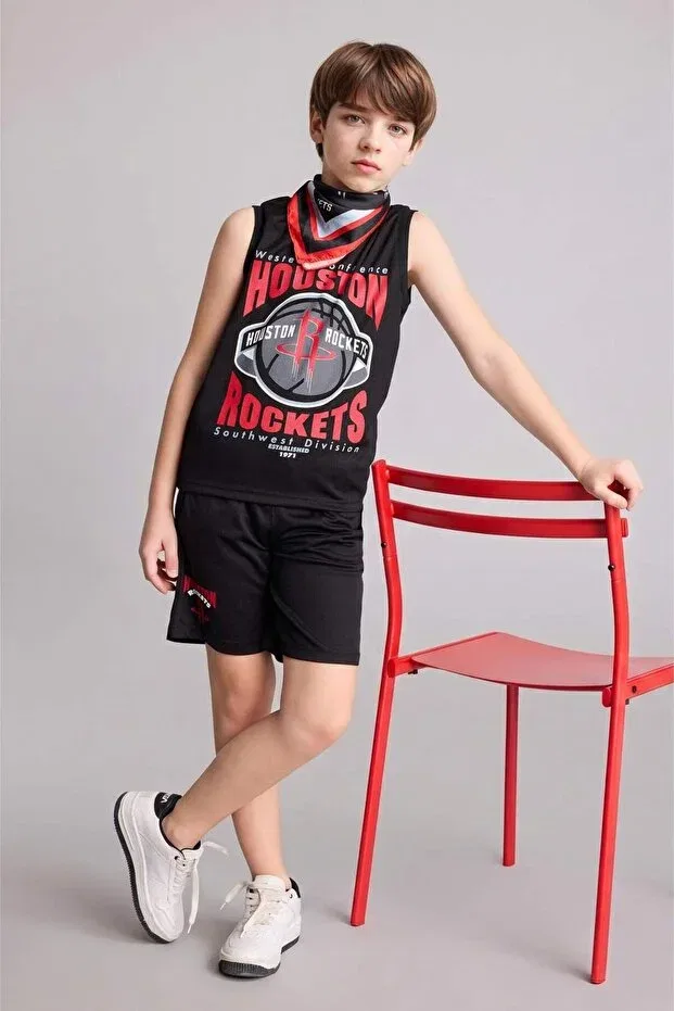 Детское для мальчиков майка с принтом NBA Houston Rockets Crew Neck Singlet Defacto, Black-Bk81 — фото 4