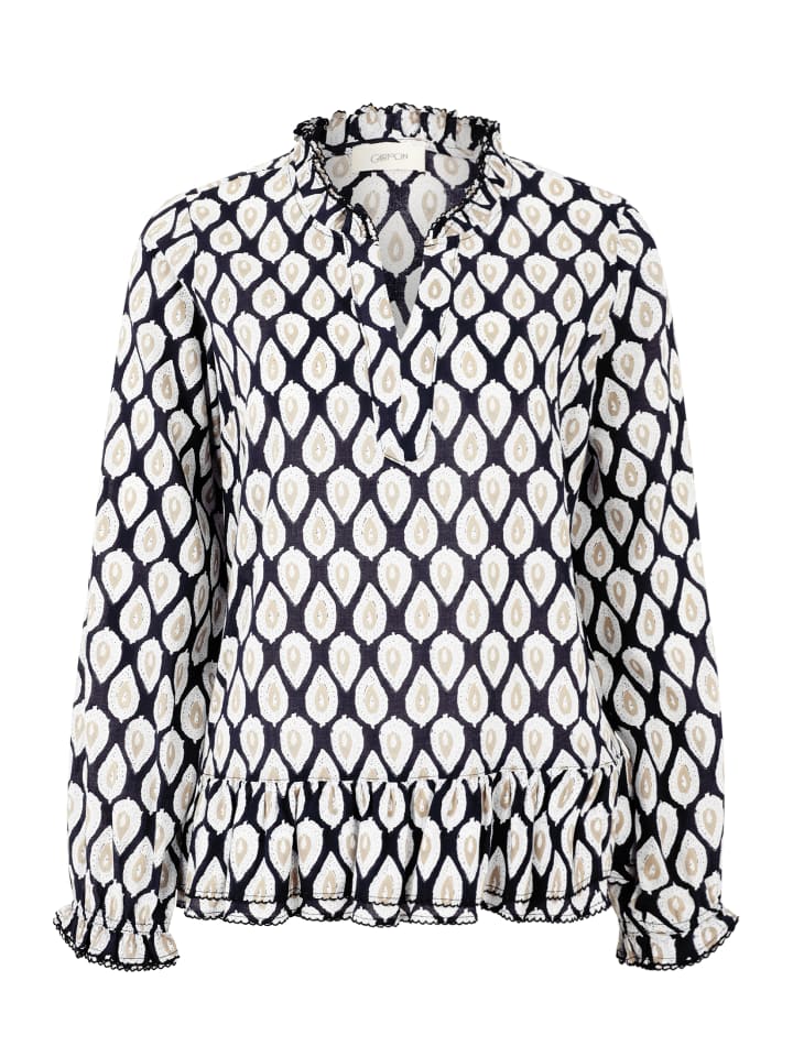 

Повседневная блузка со сборками синего/бежевого цвета CARTOON