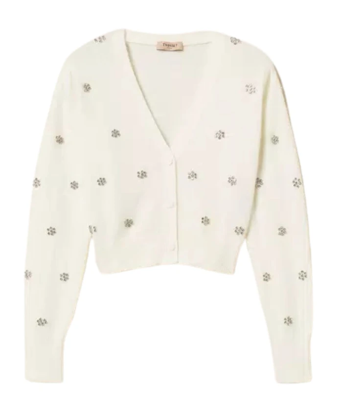 

Кардиган из ангоры с цветочными аппликациями Twinset, белый