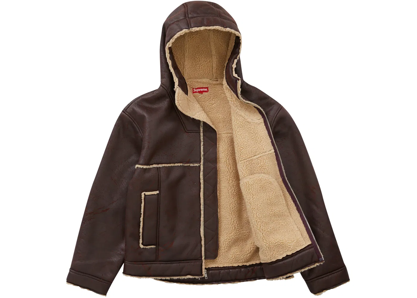 Мужская куртка с капюшоном из искусственного меха Supreme Faux Shearling Hooded Jacket (SS23) Supreme, Brick — фото 2