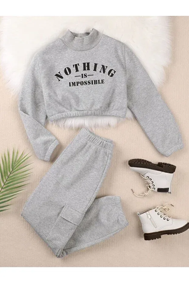Детский комплект свитшота и брюк с принтом Sportswear Mancy, Gray