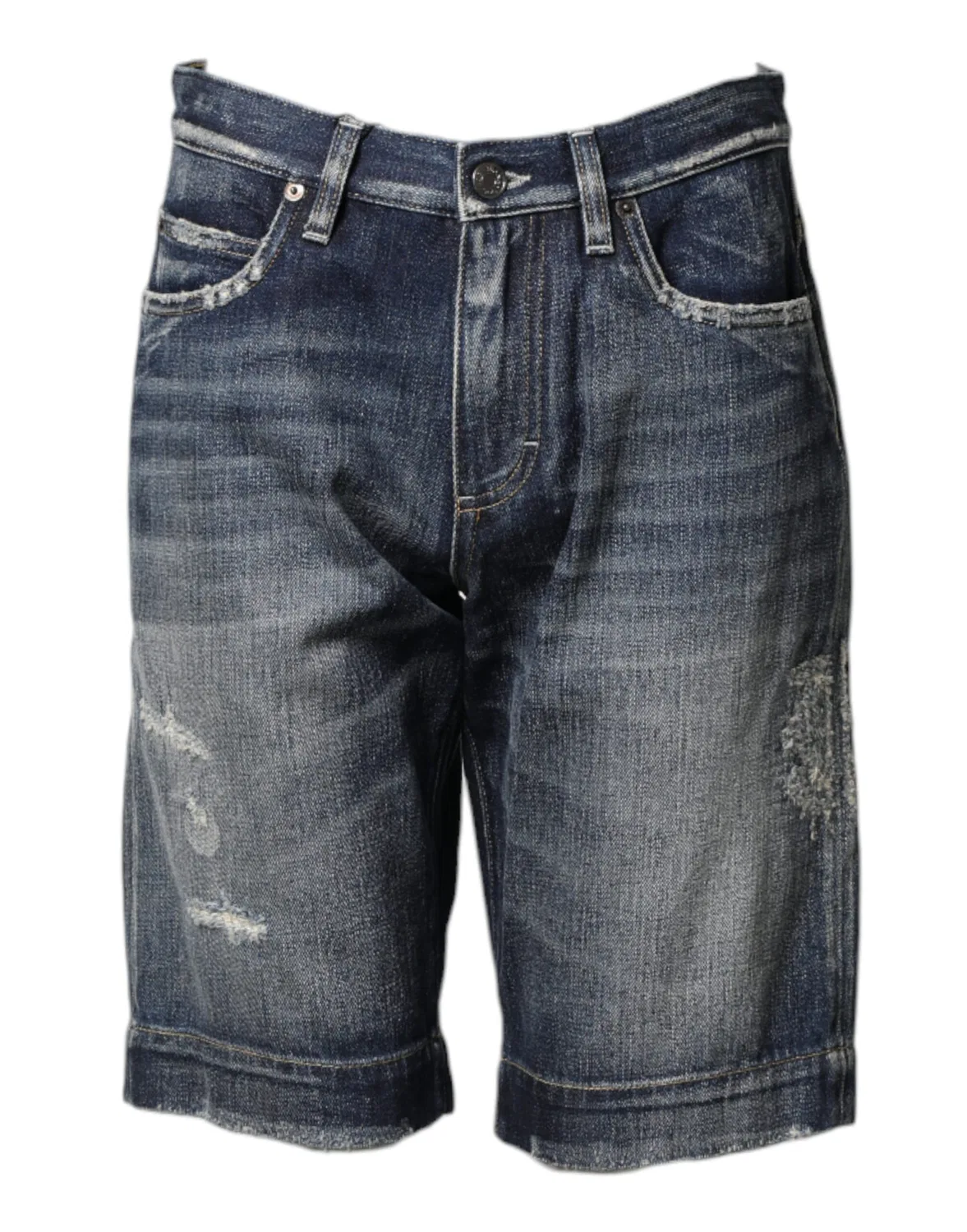 Мужские шорты-бермуды из джинсовой ткани с потертостями Bermuda Denim Shorts Dolce & Gabbana, Blue