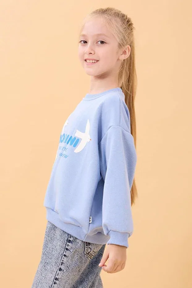 Детские свитшот для девочек с принтом Santorini Printed Seasonal Perendi, Blue — фото 4