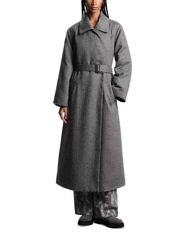 Женское пальто прямого кроя Chevron belted coat Emporio Armani, Solid Dark