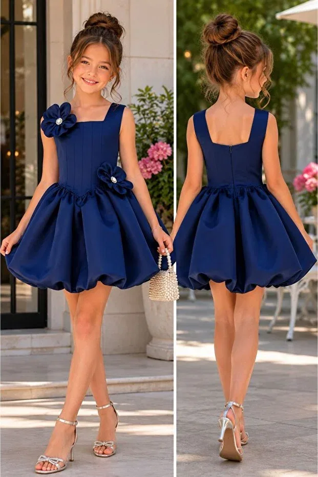 Детское платье для девочек с принтом Balloon Skirt Special Occasion Evening Dress Lunavella, Navy Blue — фото 4