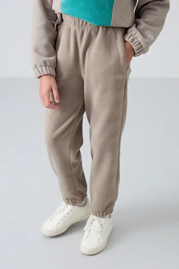 Детские спортивный брюки для девочек из флиса Tommy Life, Dark Beige — фото 4