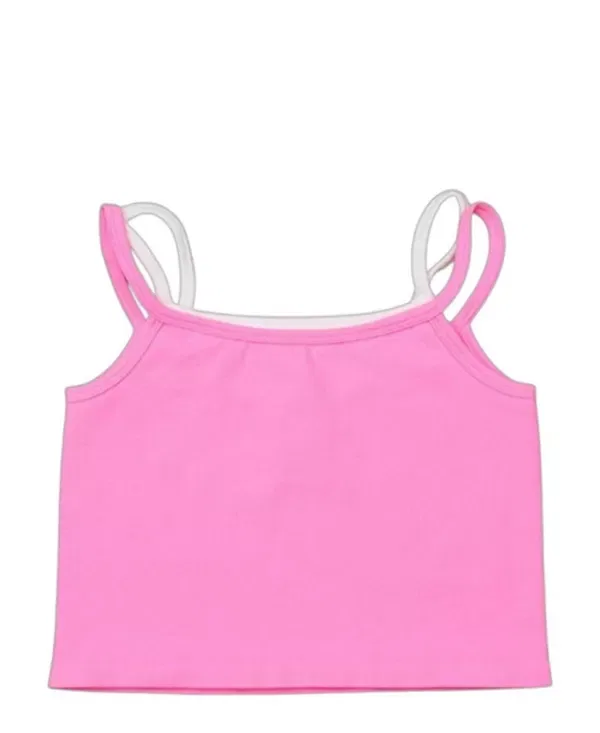 Детский топ для девочек с принтом Double Layer Crop Ribbed Cami w/ Snaps - Big Kid Malibu Sugar, Malibu Pink — фото 2