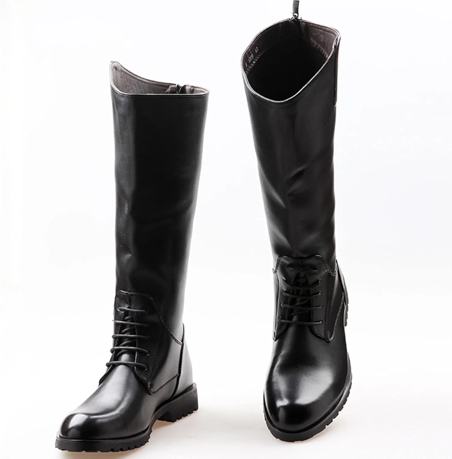 OPPOQ Мужские кожаные сапоги до колена для верховой езды, сценические ботинки, широкие сапоги до середины икры, высокие сапоги