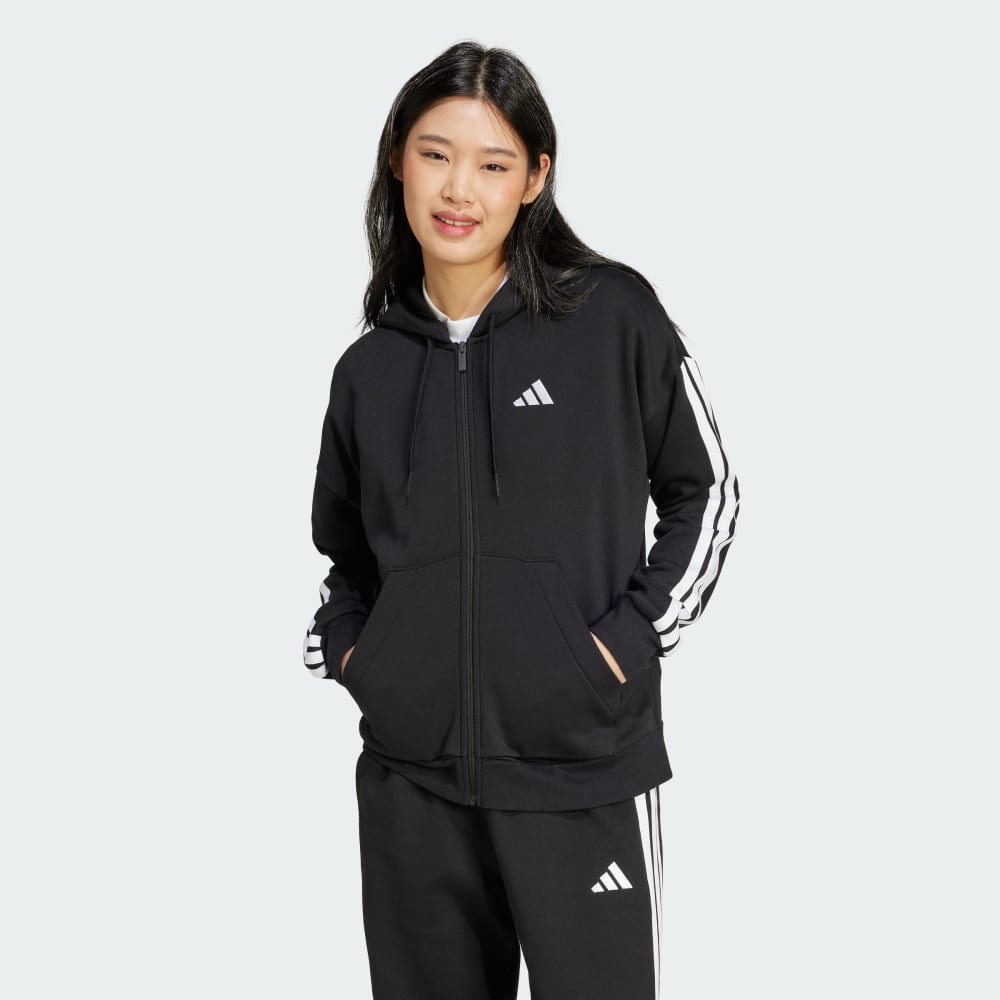 Толстовка Adidas Originals Essentials 3-Stripes Full-Zip Fleece черный/белый — фото 2