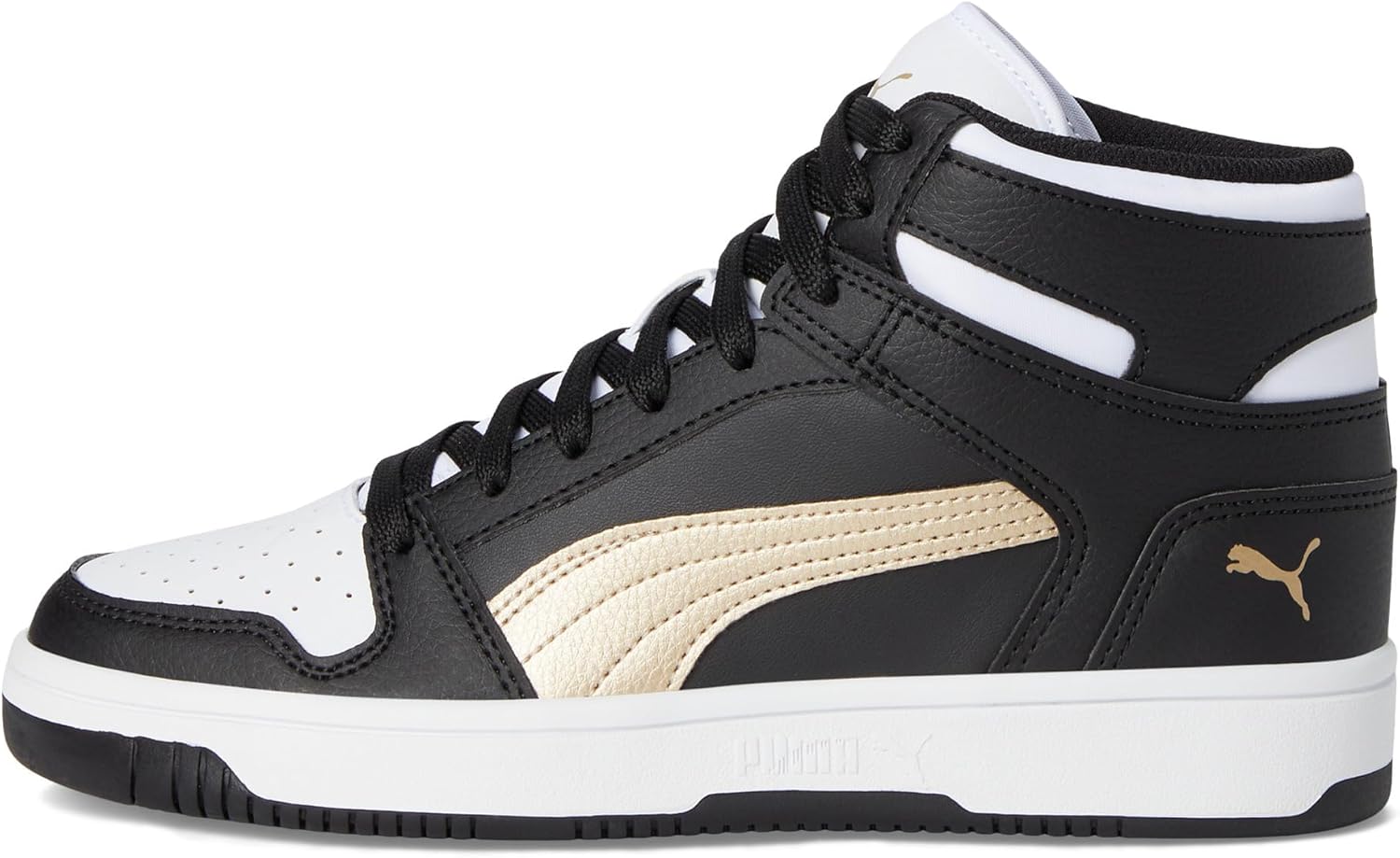 Кроссовки PUMA Rebound Layup Mid для мальчиков, белый/черный/золотой — фото 4