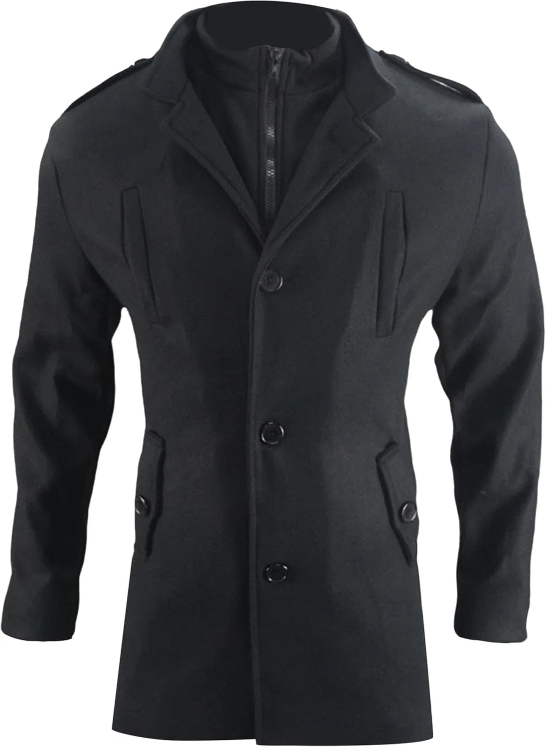 Мужское пальто с отложным воротником, однобортное, в стиле pea coat, повседневное, средней длины, приталенное Generic, черный — фото 2
