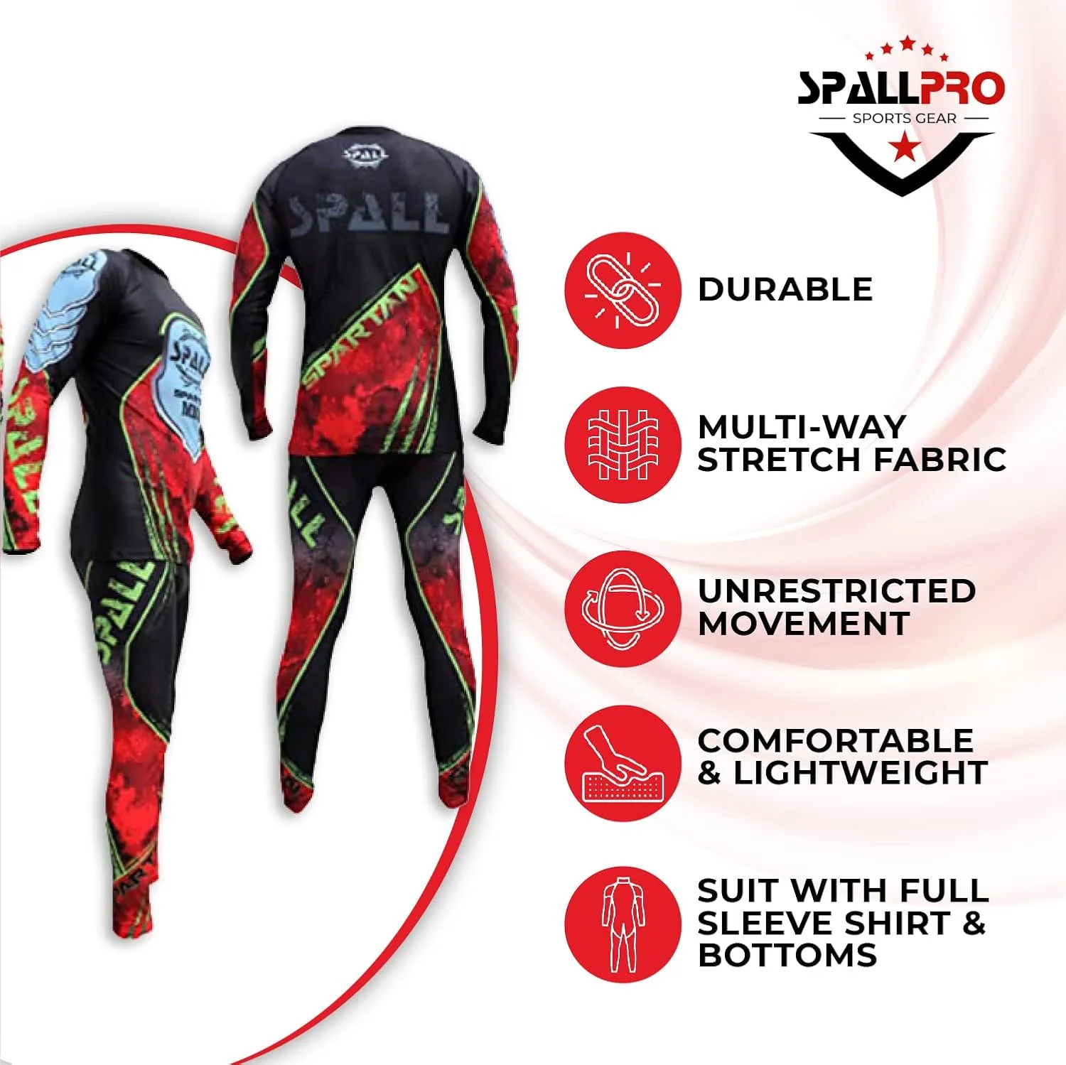 Спортивная футболка Spall Pro Power MMA BJJ Jiu Jitsu с длинным рукавом Generic, красный — фото 4