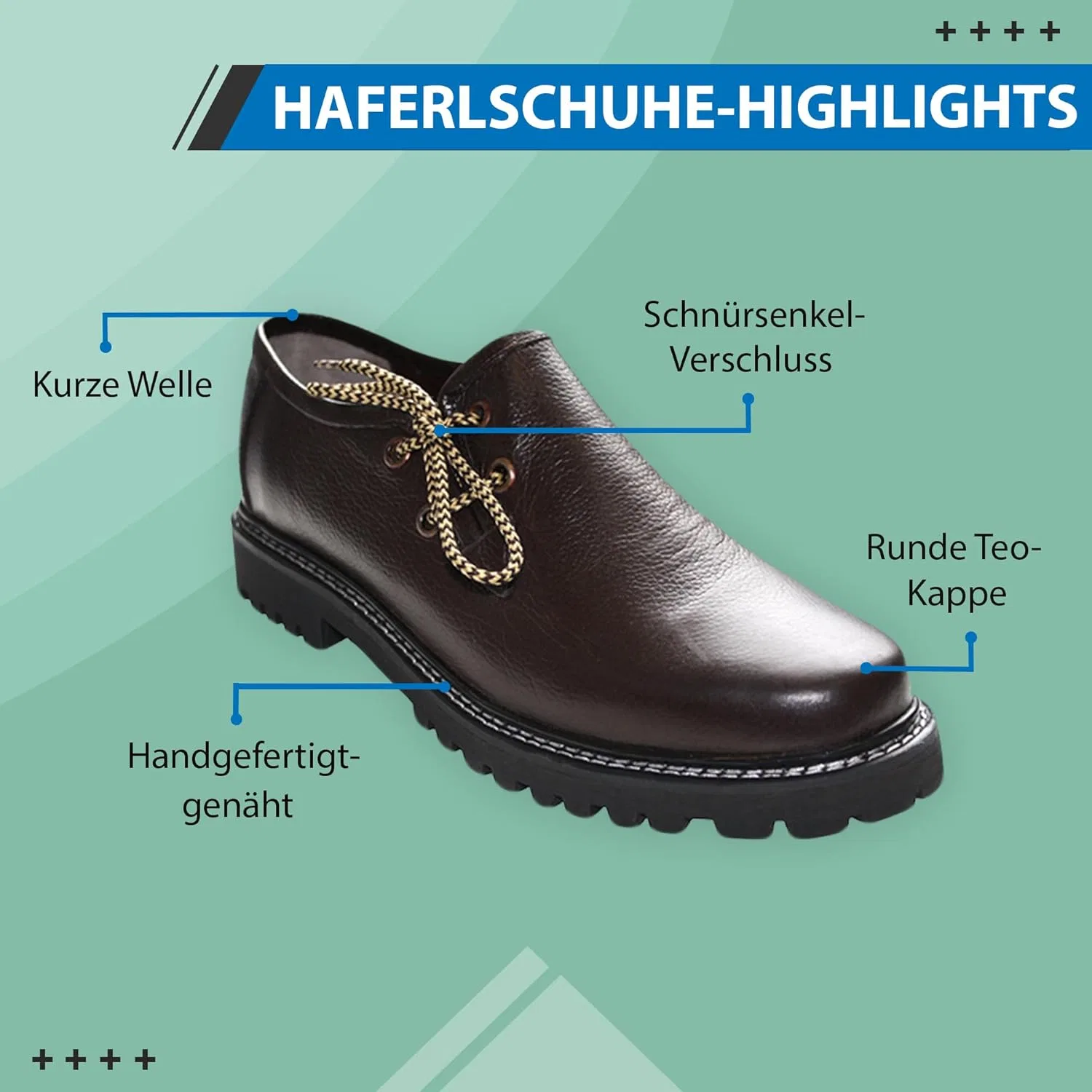 Немецкая одежда, традиционные туфли Haferlschuhe, оригинальная ручная работа, гладкая кожа German Wear, Dark Brown — фото 4