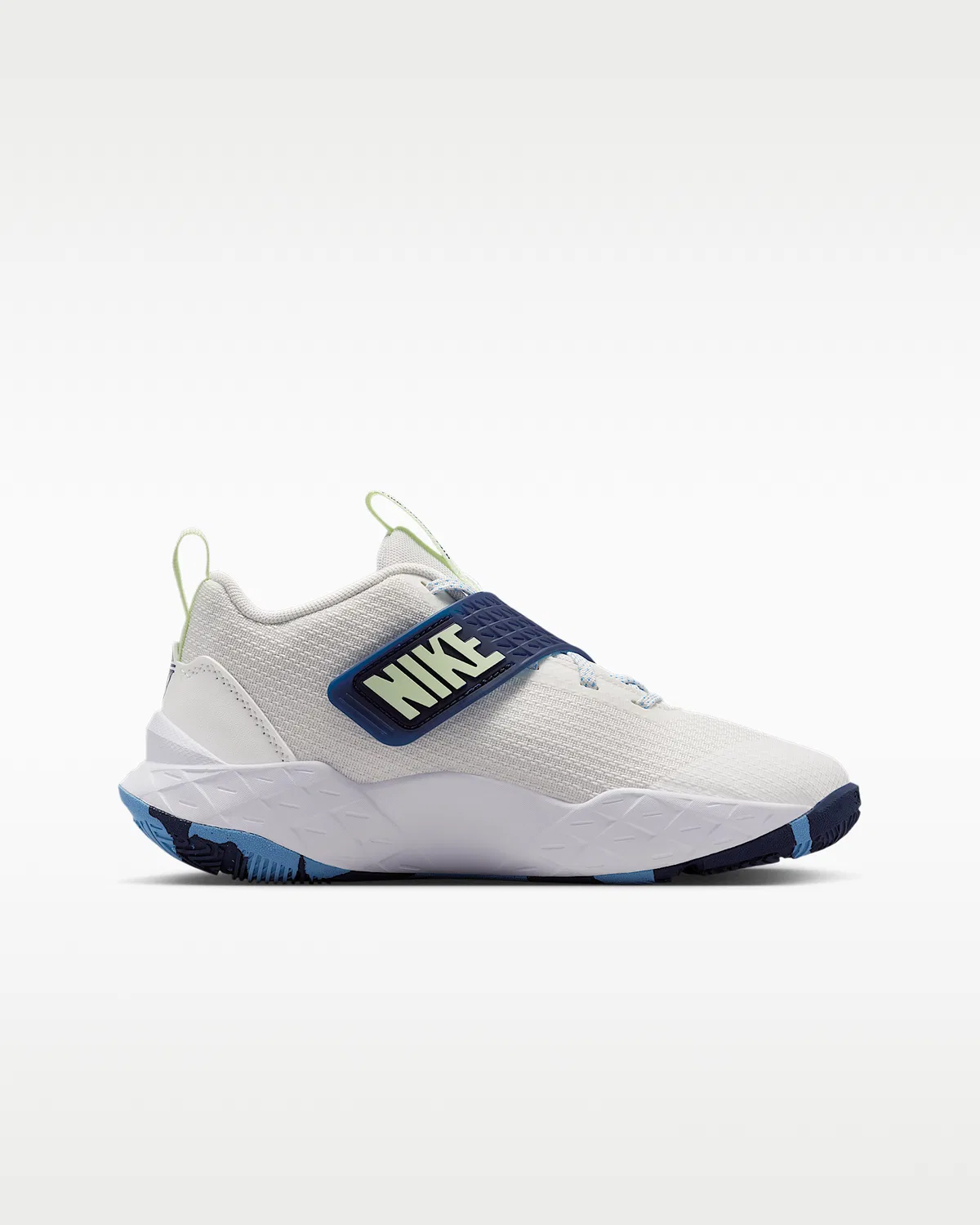 Детские баскетбольные кроссовки Nike Team Hustle D 12, Summit White/Midnight Navy/University Blue/Volt Tint — фото 3