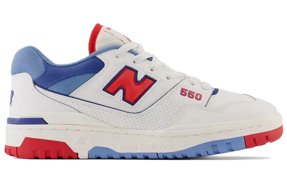 Мужские кроссовки New Balance 550 BB550NCH, белые, из натуральной красной кожи, повседневная обувь — фото 2