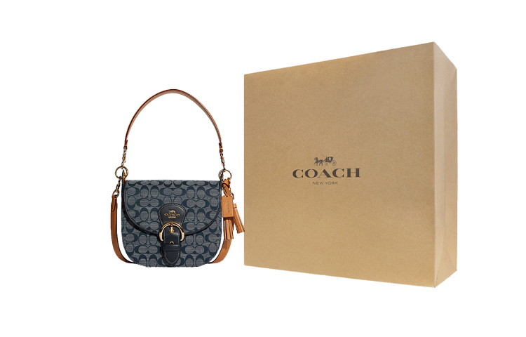 

COACH Кожаная сумка-седло из джинсовой ткани с плечевым ремнем