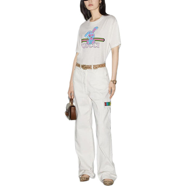 Футболка Gucci cotton jersey printed t-shirt 'off white', с принтом, белый — фото 2