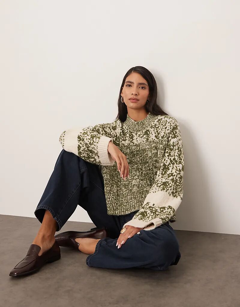 

Джемпер ARRANGE из толстой пряжи смешанной вязки зеленого и кремового цветов