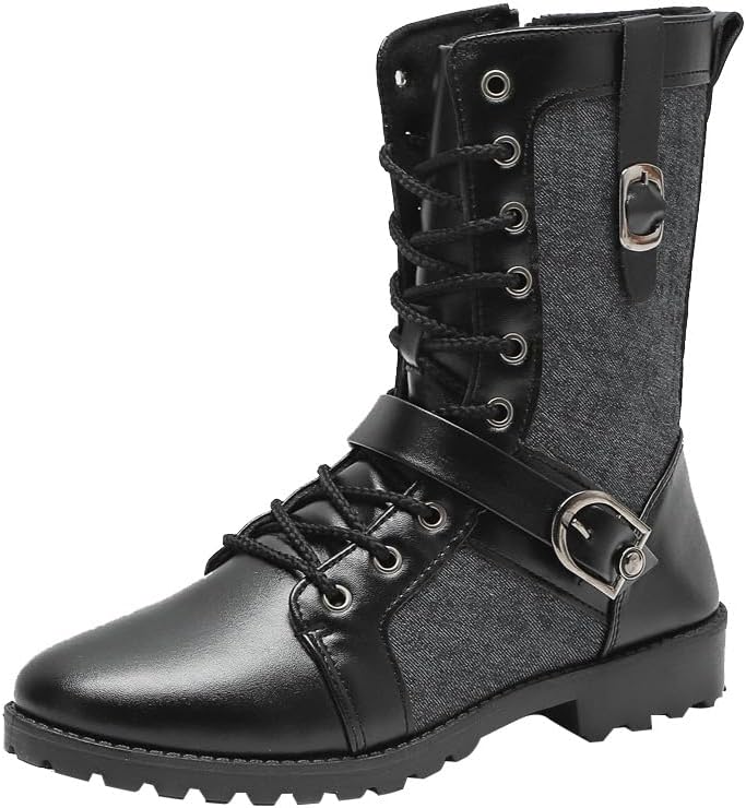 

Мужские мотоциклетные панк-боты из кожи, военные средние сапоги ретро-стиля для зимы и осени, черные ботинки на шнуровке с пряжкой, тактическая армейская обувь Hhhchpm