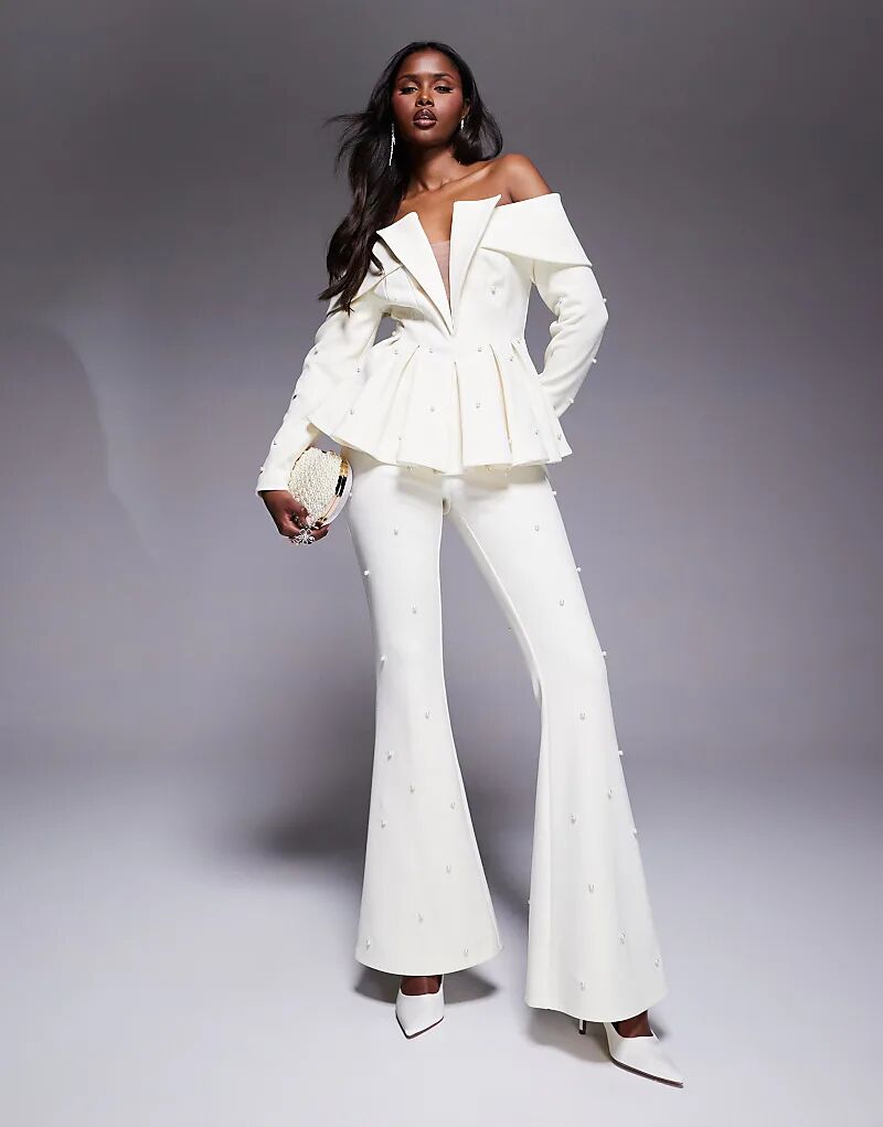 

Классические брюки ASOS LUXE кремового цвета с отделкой жемчугом