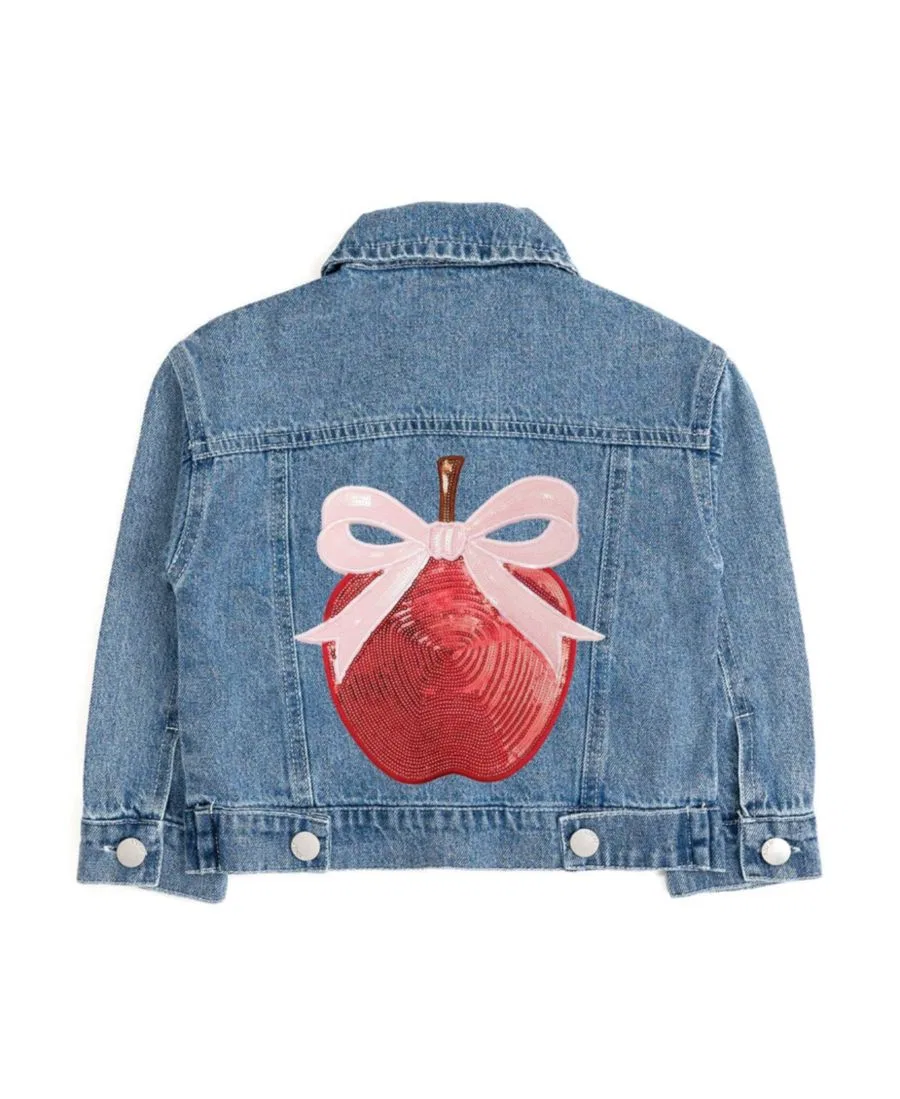 Детская джинсовая куртка с аппликацией Apple Bow Sequin Patch Sweet Wink, Denim — фото 3