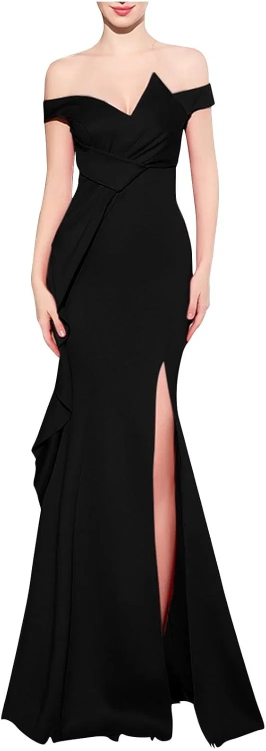 Женское вечернее платье с открытыми плечами Off Shoulder, Black