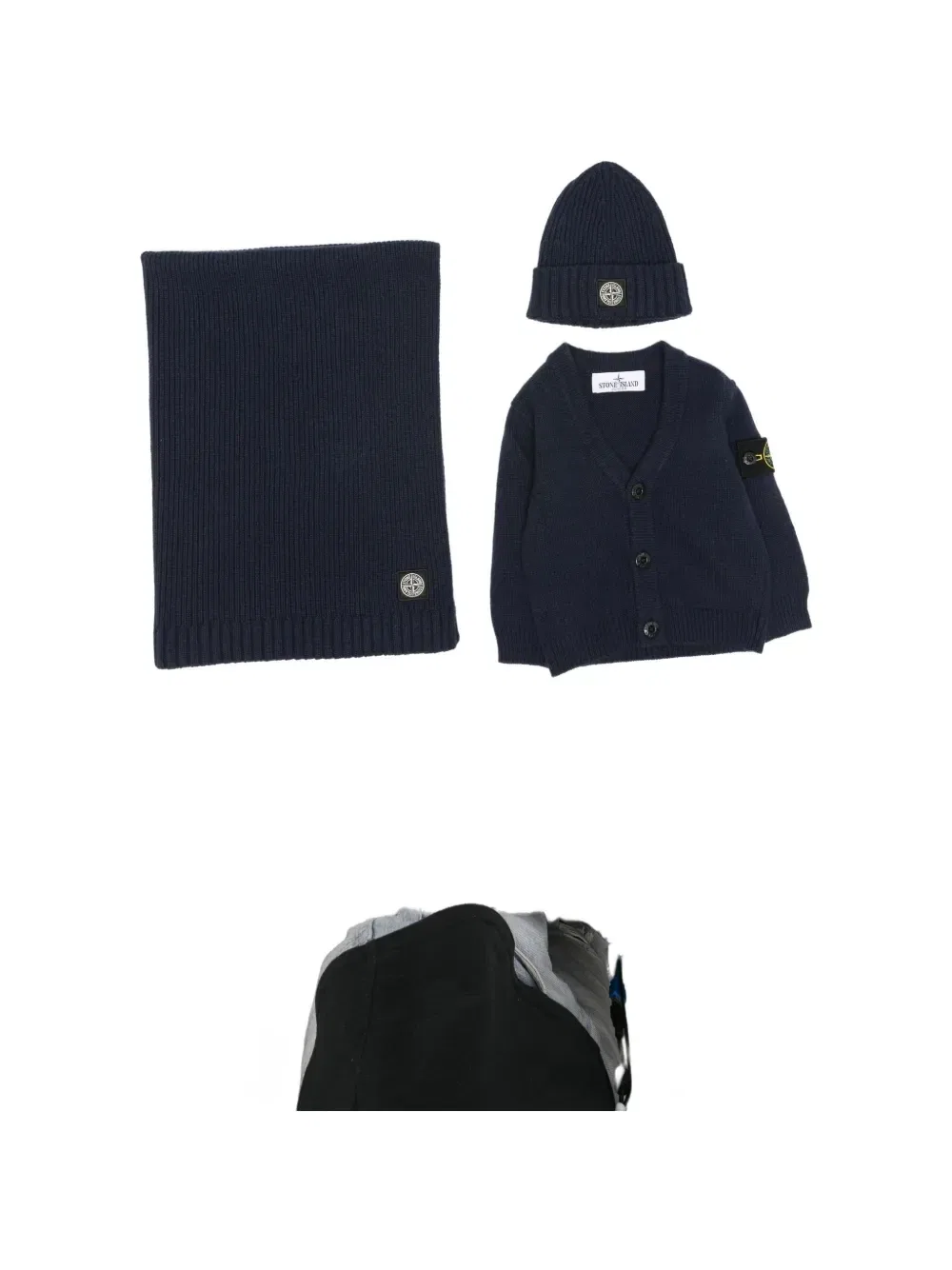 Комплект кардигана в рубчик с логотипом Stone Island Junior, синий