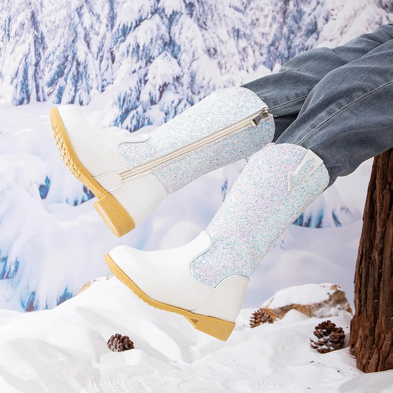 Детские сапоги для девочек с блестками, модель Glitter Cowgirl, White — фото 4