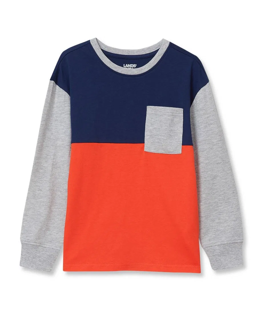 Лонгслив с цветными вставками Lands' End, Navy Bright Orange