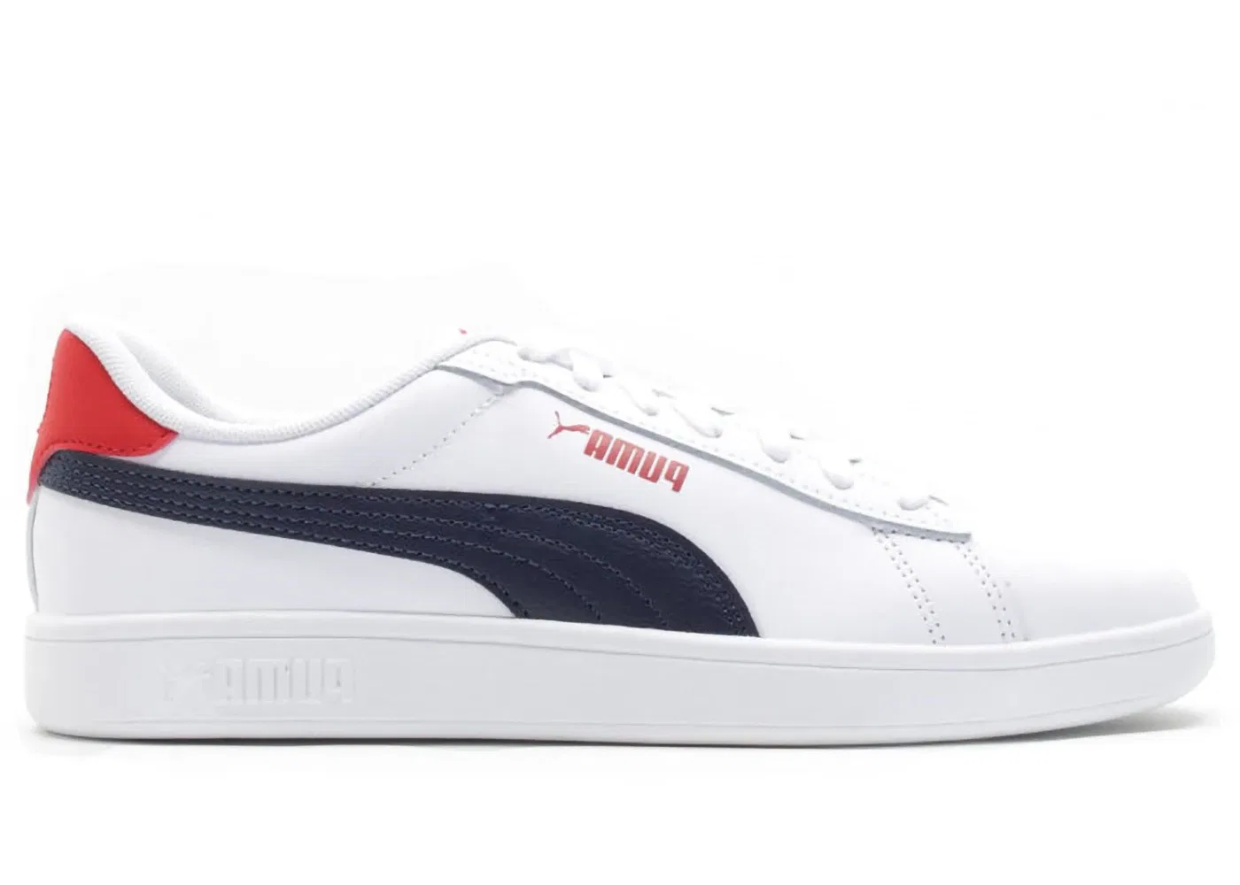 Детские кроссовки кожаные Puma Smash 3.0 L Puma, White Navy For All Time Red