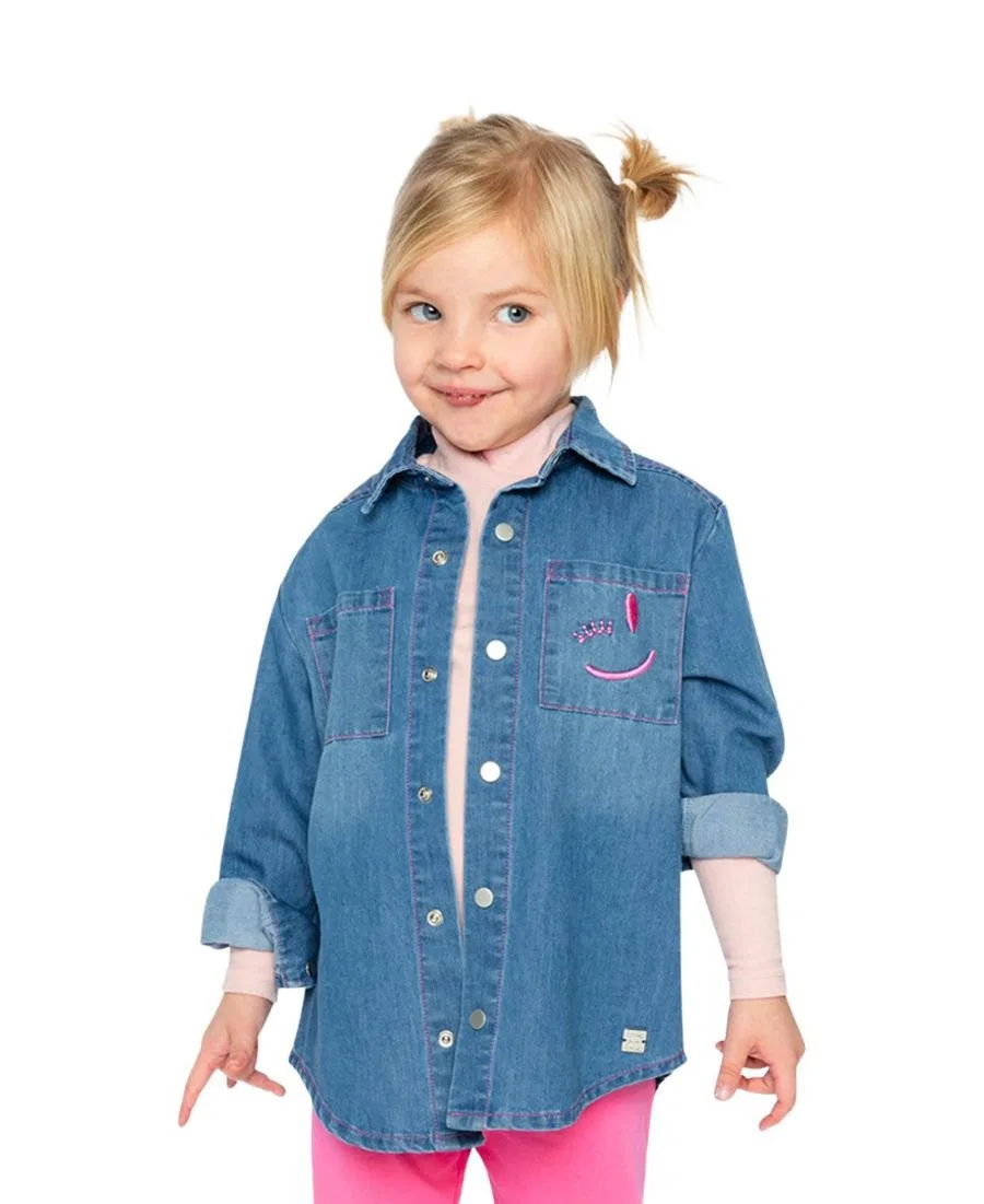 Джинсовая рубашка с принтом Ivy Kids Deux par Deux, Navy Blue Denim — фото 4
