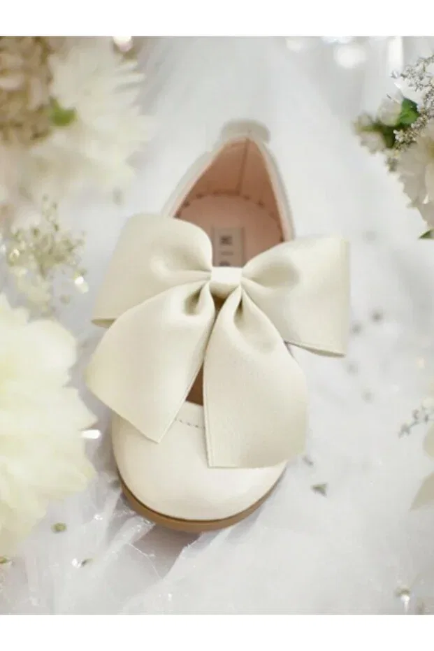 Детские балетки для девочек с бантом Patik Bebe, Cream — фото 4