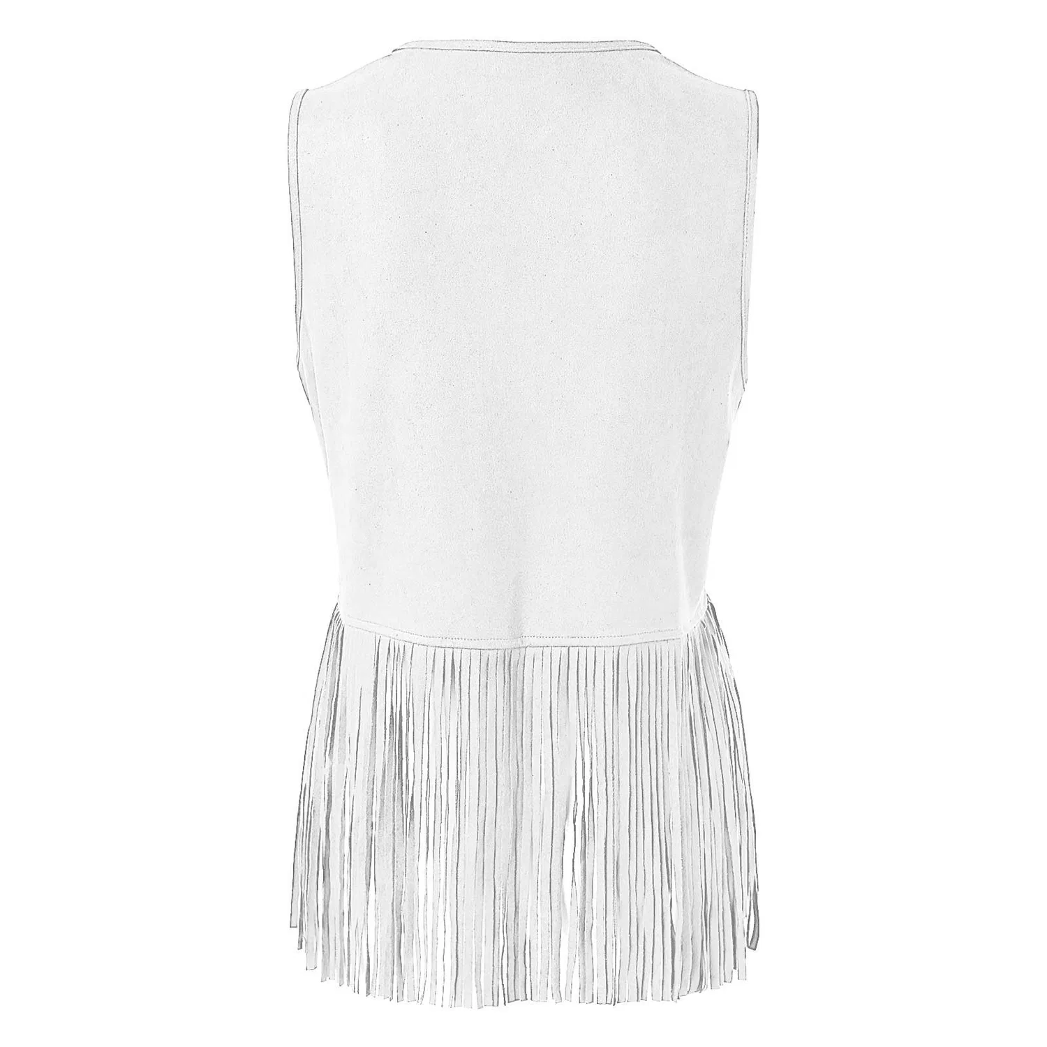Женский жилет с бахромой из искусственной замши Vintage Sleeveless Hippie, White — фото 4