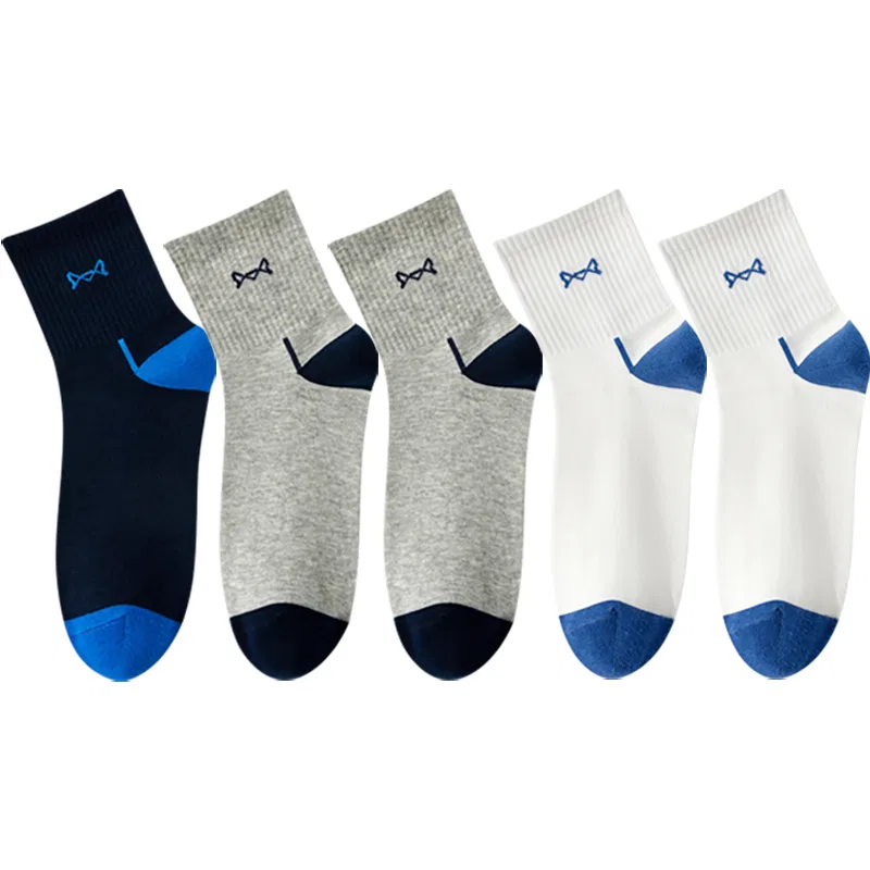 Детские носки-гольфы с принтом, Unisex Crew Socks, MIIOW, White 2/Light Gray 2/Royal Blue 1