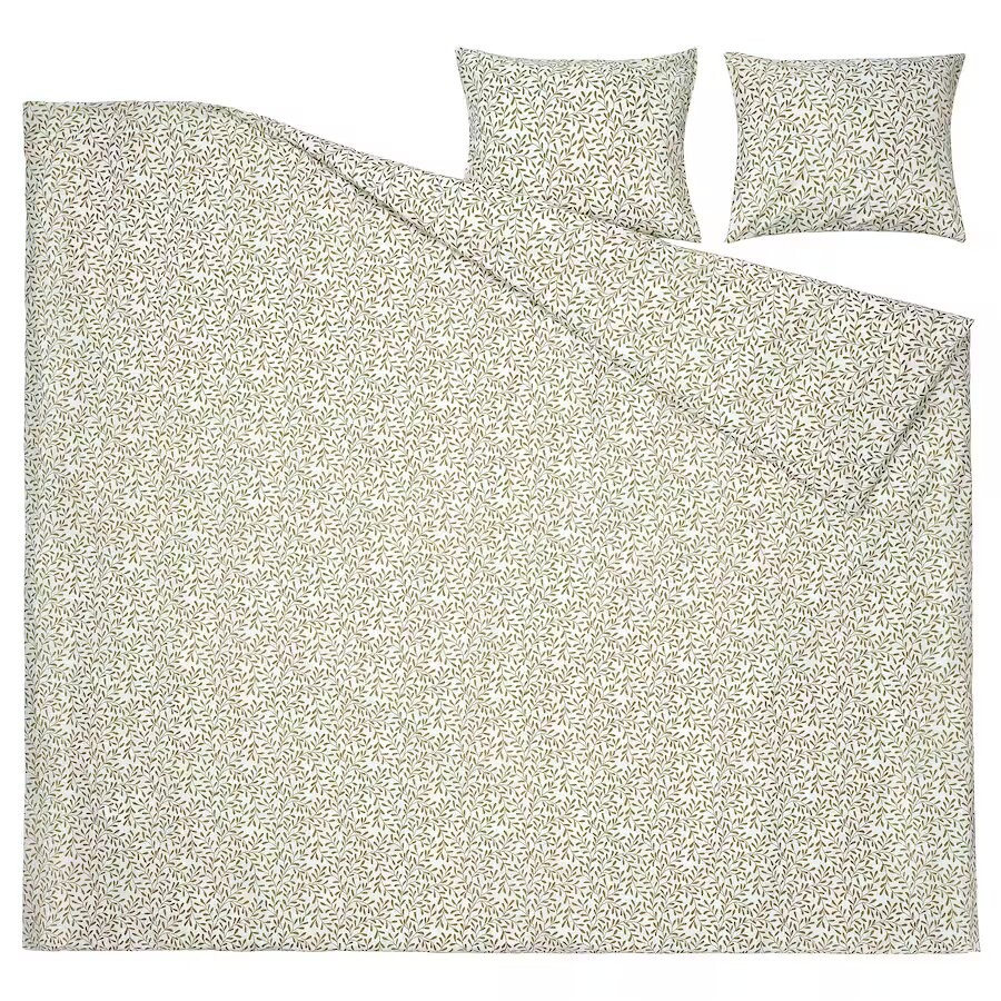 Комплект постельного белья Ikea Sorgmantel, 3 предмета, 240x220/50x60 см, бело-зеленый — фото 2