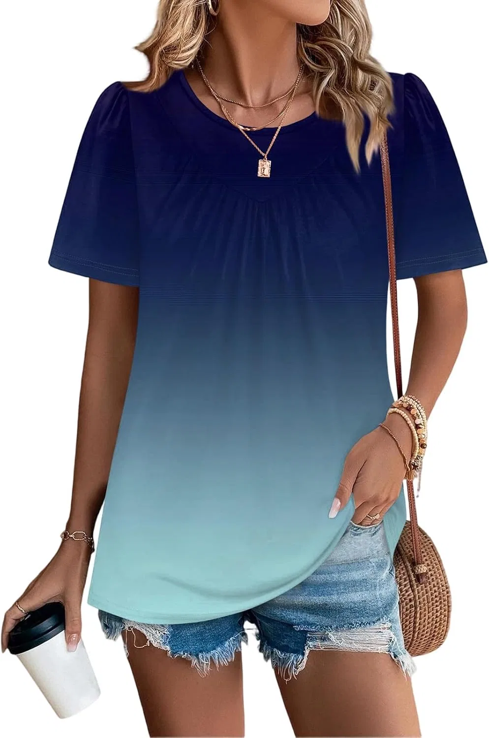 Женская футболка с плиссированным воротником Oversize, Blue