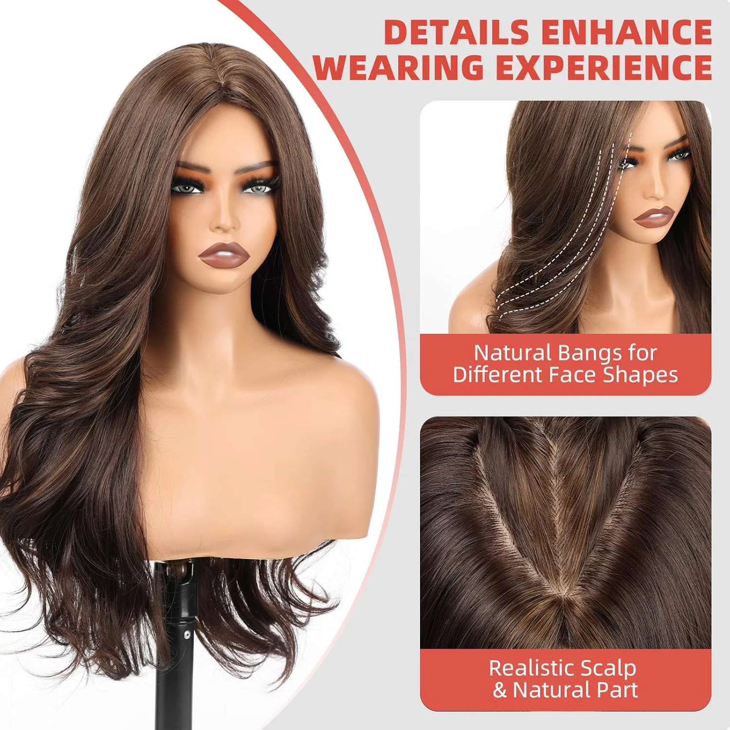 Женский длинный кудрявый парик «4x4 Realistic Scalp» от Allbell Allbell, Brown Mixed With Golden Blonde — фото 3