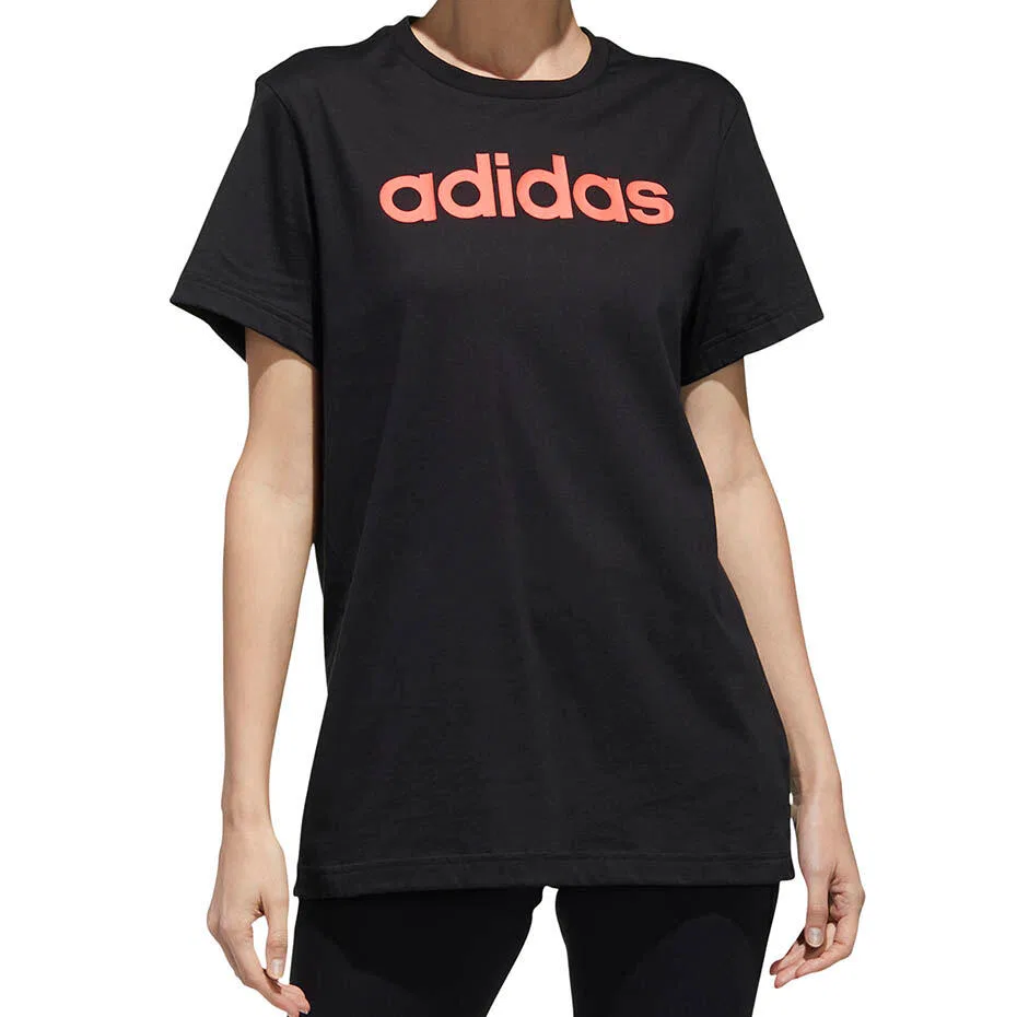 Женская футболка свободного кроя Linear Loose Tee Adidas, Schwarz Orange Schwarz — фото 4
