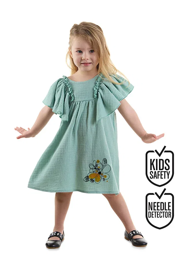 Детское платье из муслина с цветочным принтом Denokids, Green
