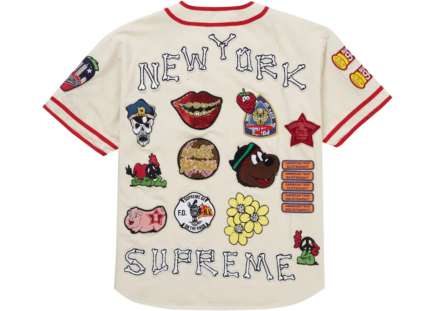 Мужская джинсовая бейсбольная джерси с патчами Supreme Patches Denim Baseball Jersey, натуральный