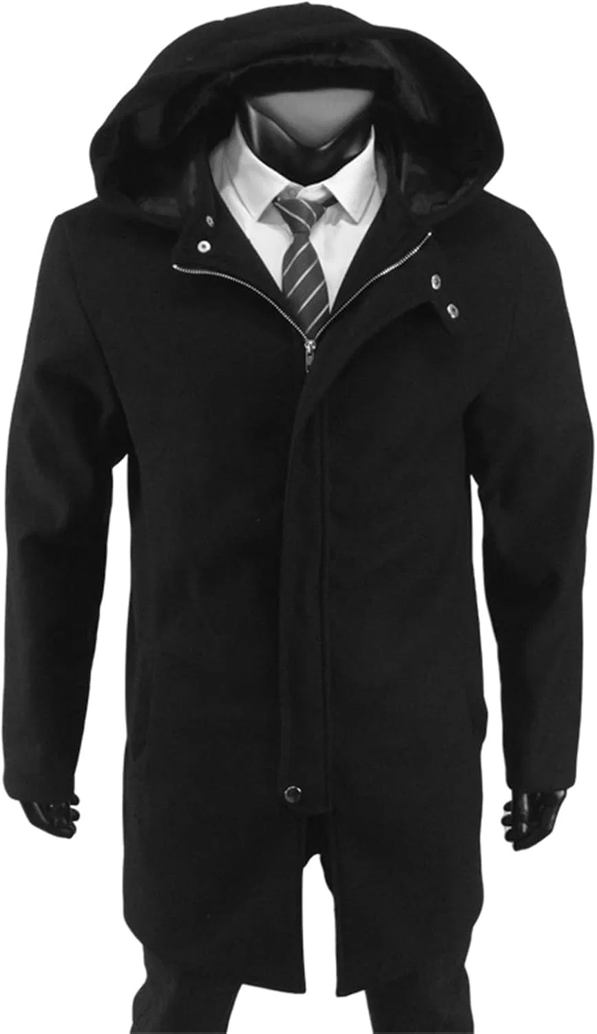 Мужское пальто из шерстяной смеси с капюшоном, Slim Fit, чёрный — фото 2