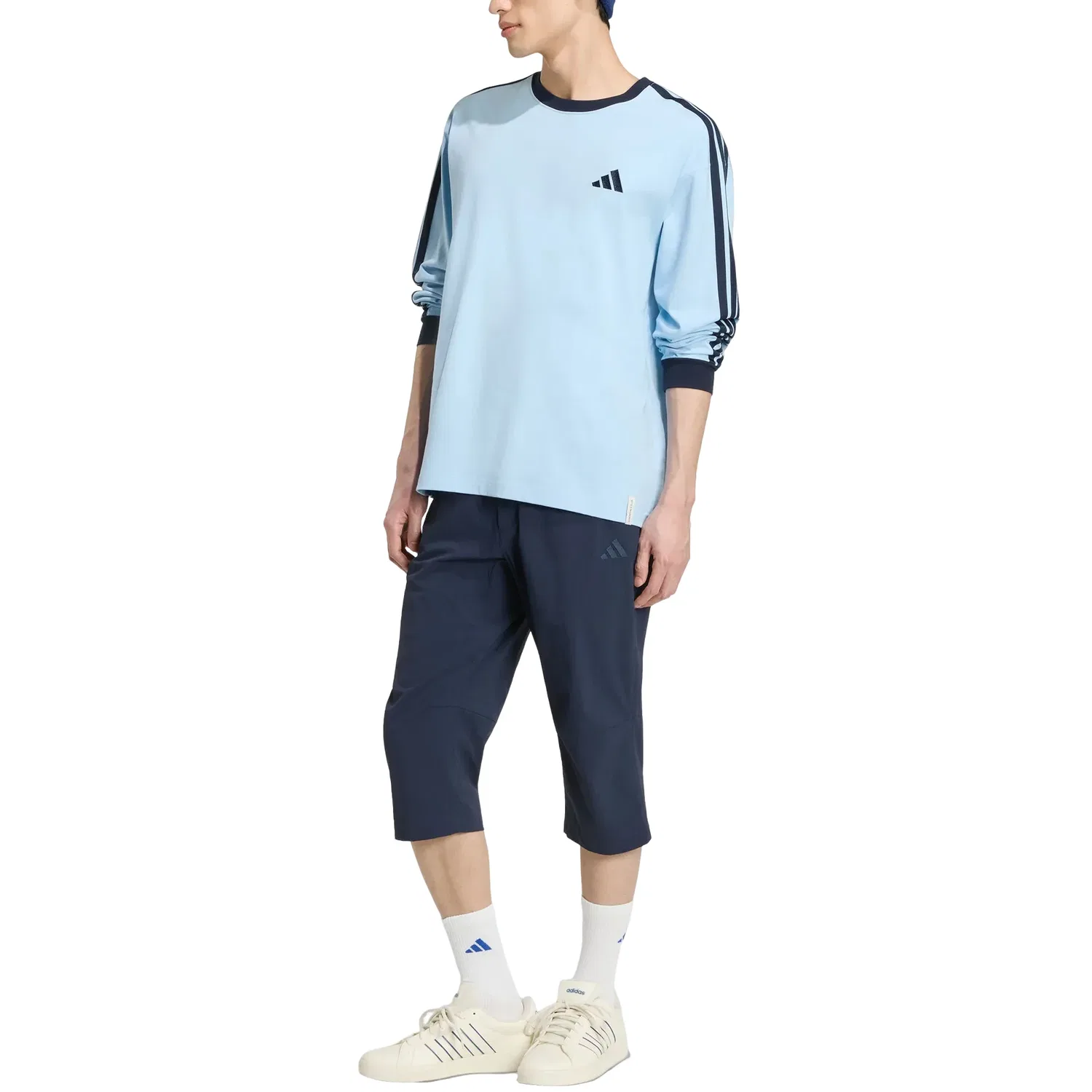Мужская футболка Essential Plus Loose Fit 3-Stripes Long Sleeve T-Shirt 'Clear Sky' adidas, Clear Sky — фото 4