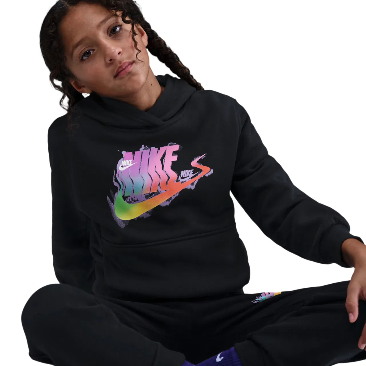 Худи для мальчиков NSW Glitch Club Fleece Nike, черный/оранжевый