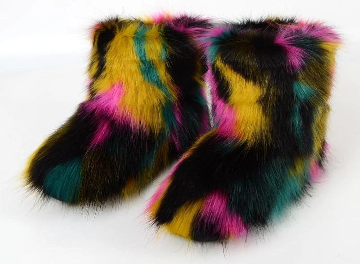 Детские зимние сапоги для девочек с искусственным мехом Urmycos, Yellow Hotpink Green — фото 4