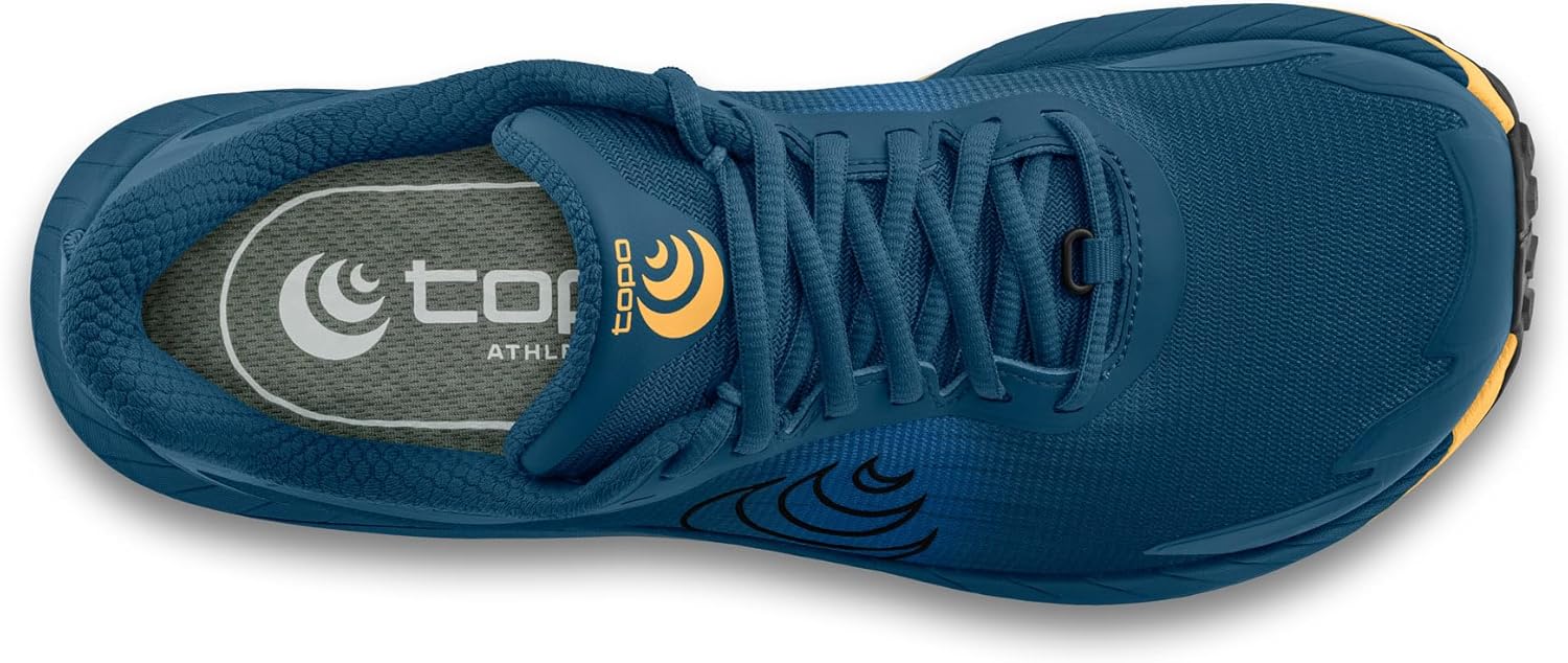 Мужские кроссовки Topo Athletic MTN Racer 4 с легкой конструкцией, удобные, с перепадом пятка-to-подошва 5 мм для трейлового бега, спортивная обувь для трейла, синий/оранжевый/темно-синий — фото 4