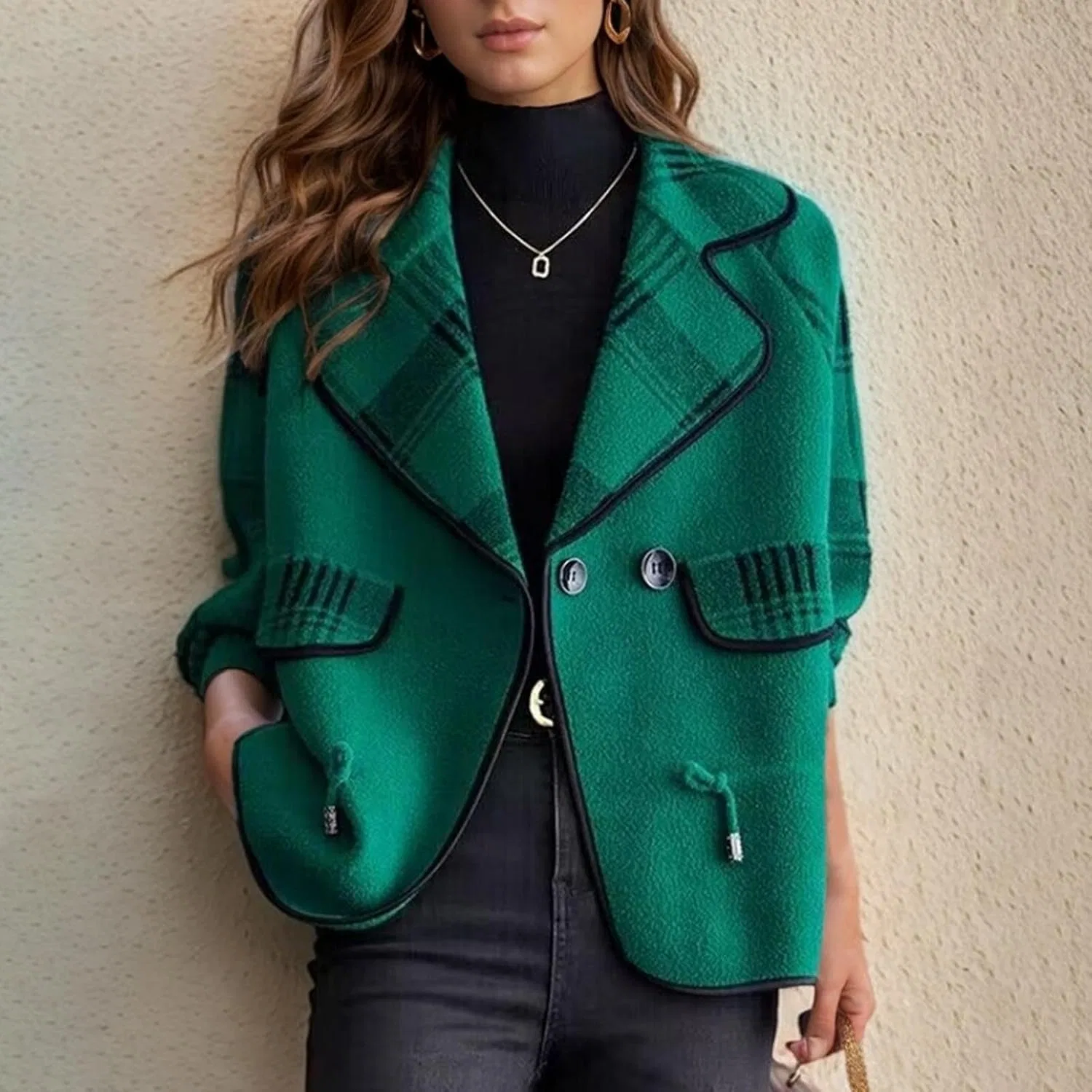 Женский кардиган с принтом, модель Plaid Fuzzy Knit, зелёный — фото 2