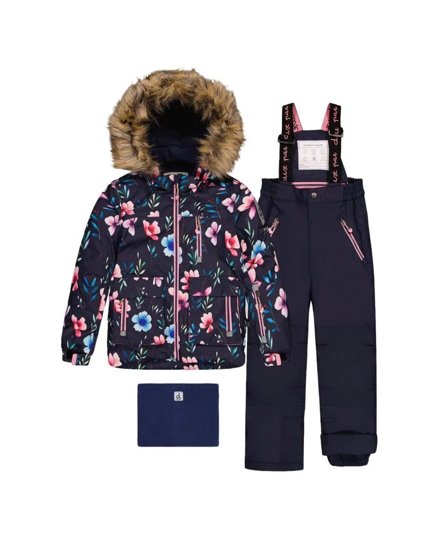 Детский комплект зимнего комбинезона с принтом Deux par Deux, Blue Floral Print
