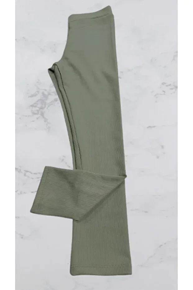 Детские леггинсы для девочек рифленые Full Lycra Ribbed Girl's Leggings with Elastic Waist Cevval Minigirls, Green