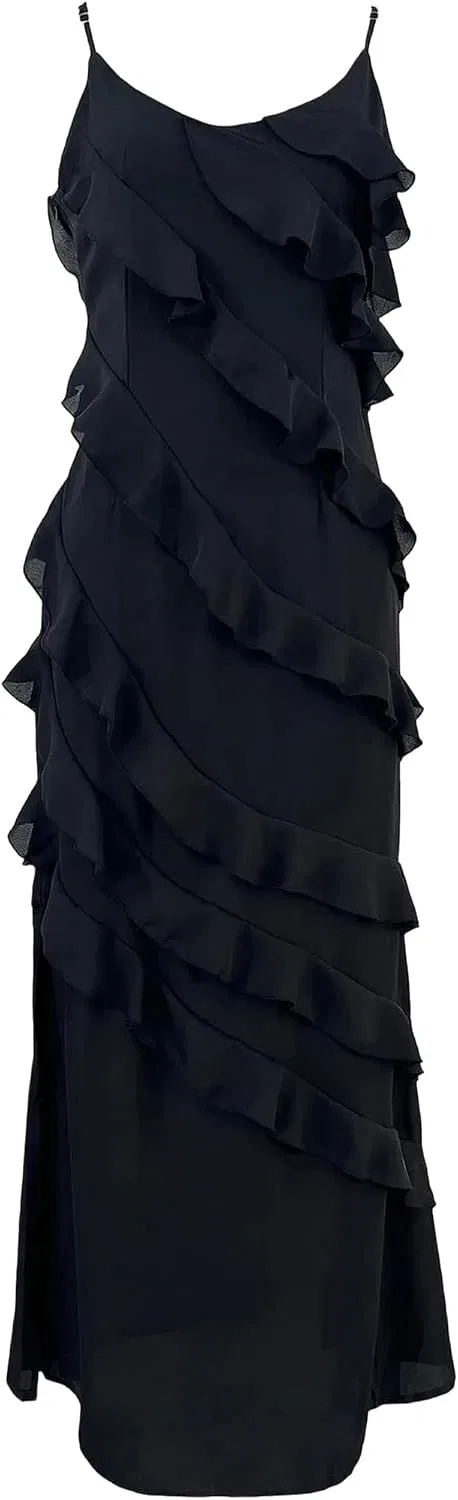 Женское пляжное платье макси с воланами и асимметричным подолом, Black