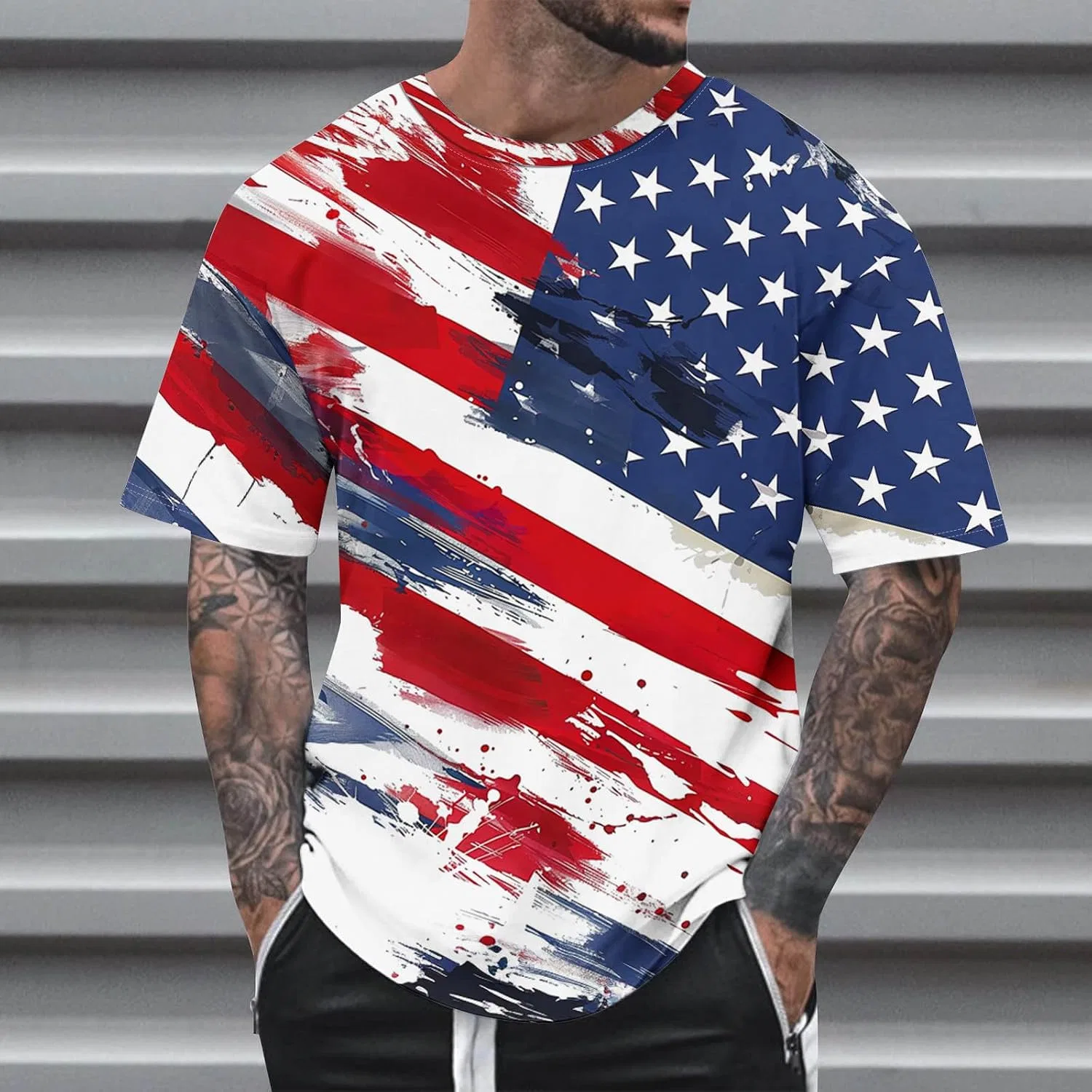 Мужская футболка с американским флагом, Short Sleeve, Multicolor — фото 2